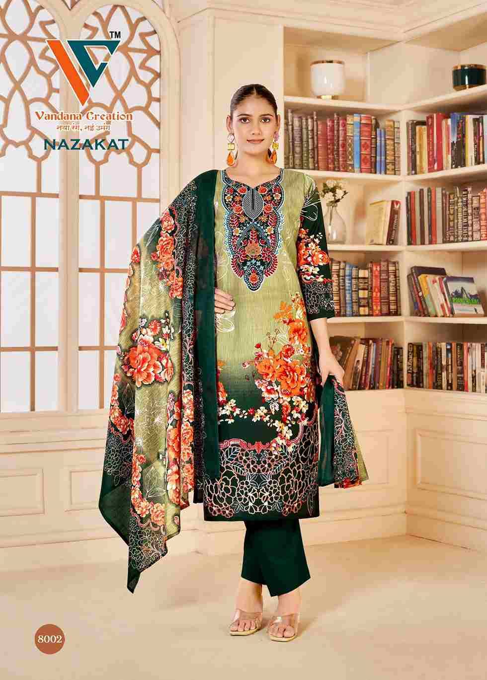 Nazakat Vol-8 By Vandana Creation 8001 To 8008 Series Beautiful Festive Suits Stylish Fancy Colorful Casual Wear & Ethnic Wear Soft Cotton Print Dresses At Wholesale Price
