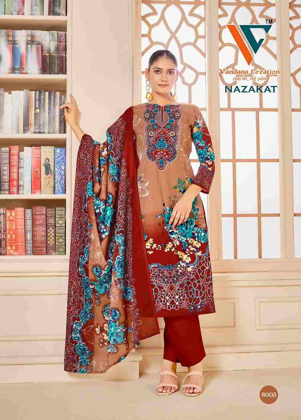 Nazakat Vol-8 By Vandana Creation 8001 To 8008 Series Beautiful Festive Suits Stylish Fancy Colorful Casual Wear & Ethnic Wear Soft Cotton Print Dresses At Wholesale Price
