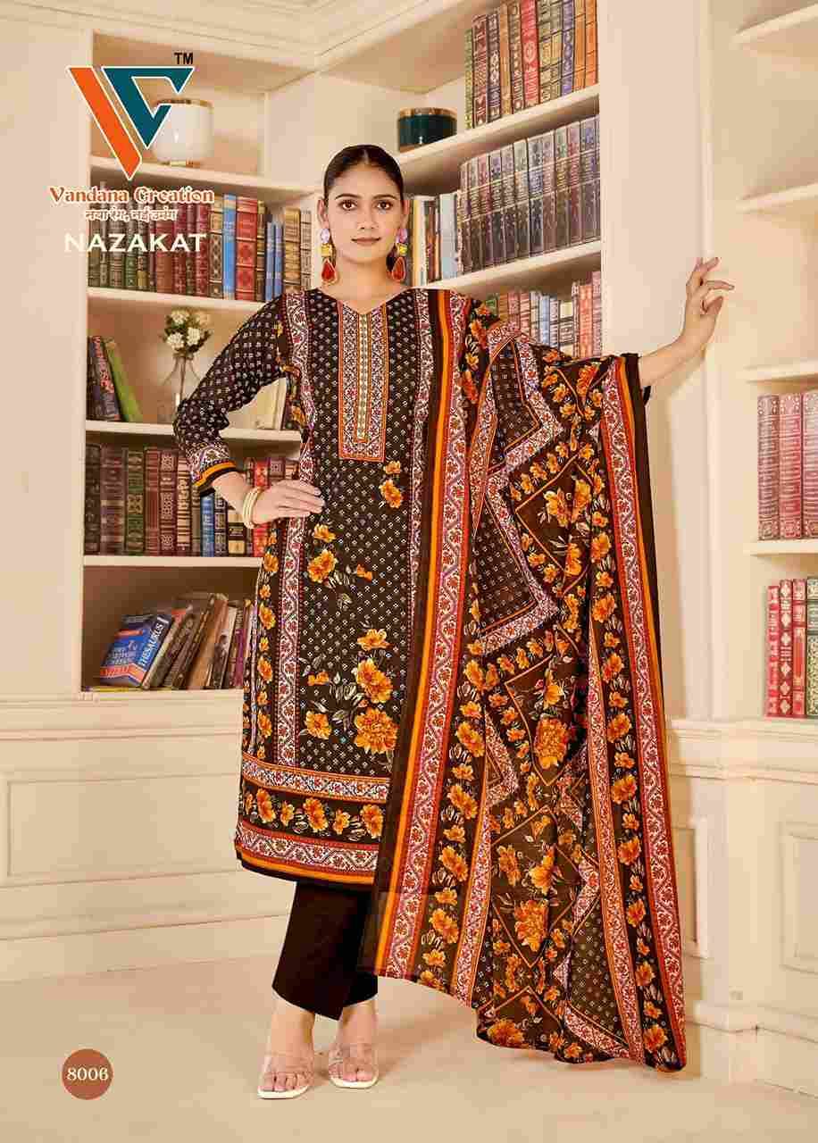 Nazakat Vol-8 By Vandana Creation 8001 To 8008 Series Beautiful Festive Suits Stylish Fancy Colorful Casual Wear & Ethnic Wear Soft Cotton Print Dresses At Wholesale Price
