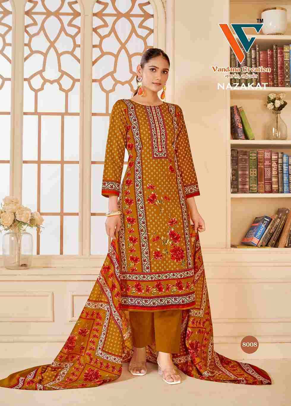Nazakat Vol-8 By Vandana Creation 8001 To 8008 Series Beautiful Festive Suits Stylish Fancy Colorful Casual Wear & Ethnic Wear Soft Cotton Print Dresses At Wholesale Price