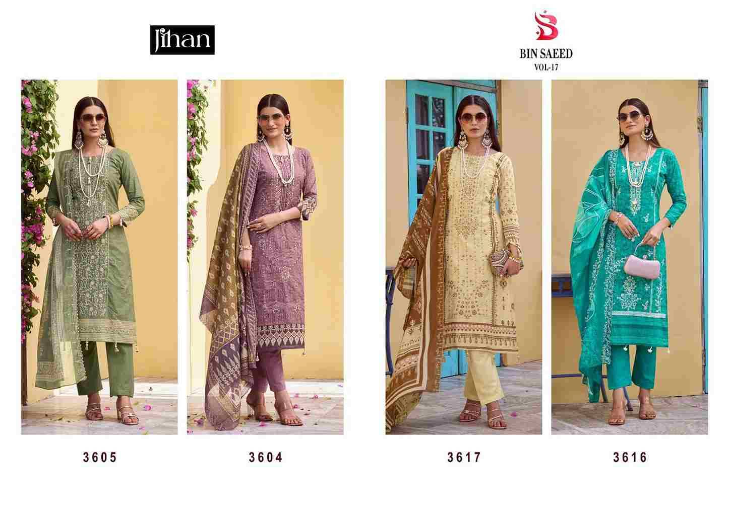 Bin Saeed Vol-17 By Jihan Designer Pakistani Suits Beautiful Fancy Stylish Colorful Party Wear & Occasional Wear Pure Lawn Dresses At Wholesale Price