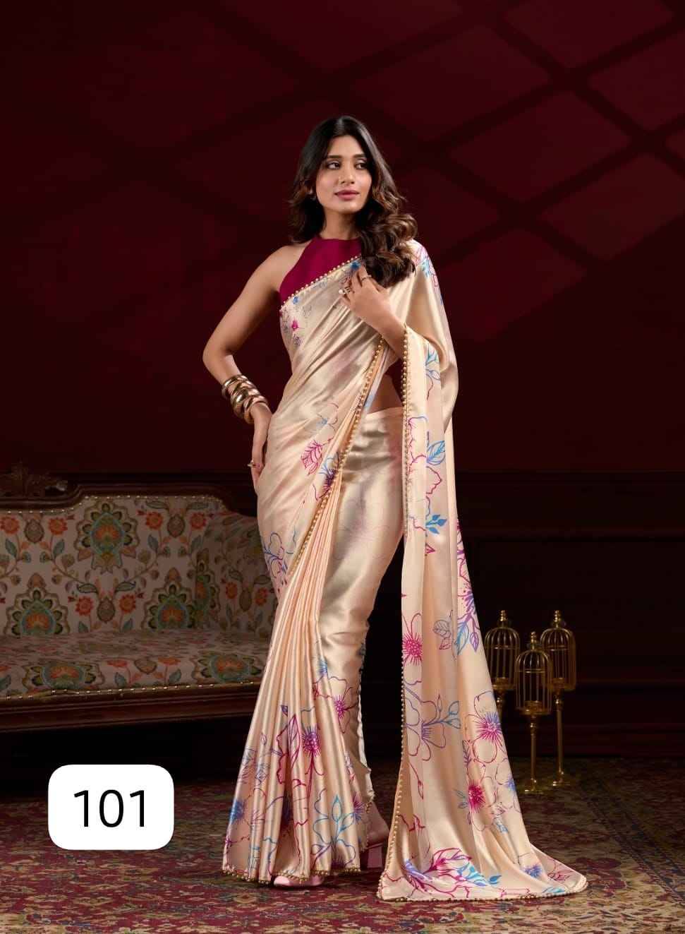 Saroj By PC 101 To 104 Series Indian Traditional Wear Collection Beautiful Stylish Fancy Colorful Party Wear & Occasional Wear Japan Satin Sarees At Wholesale Price