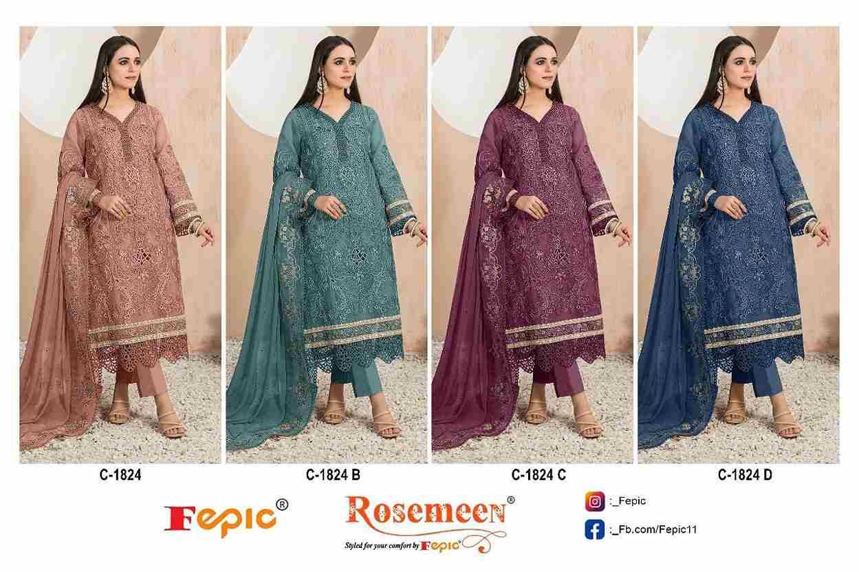 Fepic 1824 Colours By Fepic 1824-A To 1824-D Series Beautiful Pakistani Suits Colorful Stylish Fancy Casual Wear & Ethnic Wear Organza Embroidered Dresses At Wholesale Price
