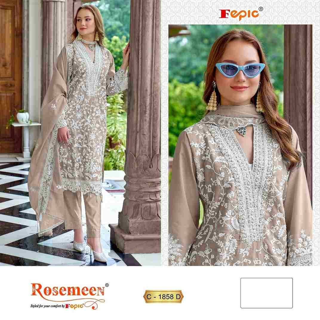 Fepic 1858 Colours By Fepic 1858-A To 1858-D Series Beautiful Pakistani Suits Colorful Stylish Fancy Casual Wear & Ethnic Wear Organza Embroidered Dresses At Wholesale Price