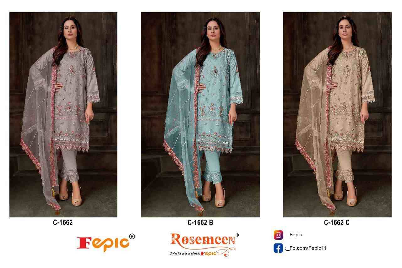 Fepic 1662 Colours By Fepic 1662-A To 1662-C Series Beautiful Pakistani Suits Stylish Fancy Colorful Party Wear & Occasional Wear Organza Embroidered Dresses At Wholesale Price