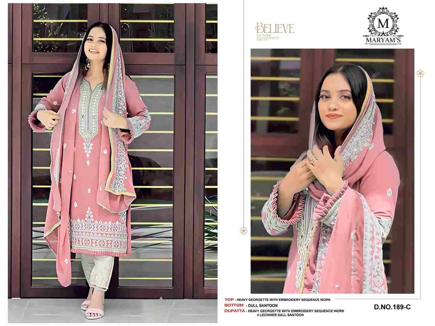 Maryams 189 Colours By Maryams 189-A To 189-D Series Pakistani Suits Beautiful Fancy Colorful Stylish Party Wear & Occasional Wear Georgette Embroidery Dresses At Wholesale Price