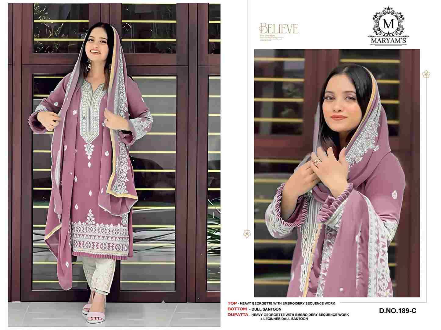 Maryams 189 Colours By Maryams 189-A To 189-D Series Pakistani Suits Beautiful Fancy Colorful Stylish Party Wear & Occasional Wear Georgette Embroidery Dresses At Wholesale Price