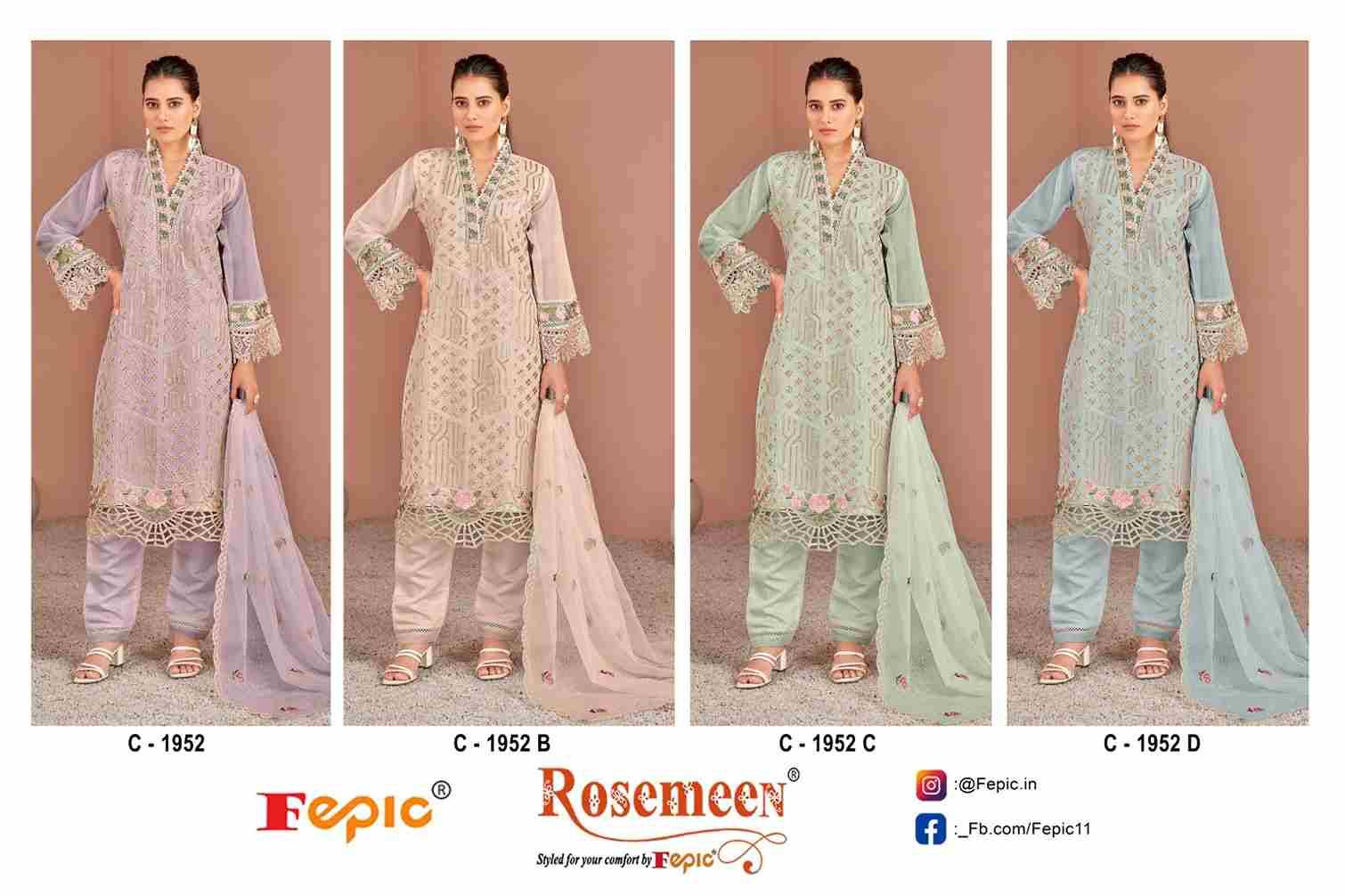 Fepic 1952 Colours By Fepic 1952-A To 1952-D Series Beautiful Pakistani Suits Stylish Fancy Colorful Party Wear & Occasional Wear Organza Embroidered Dresses At Wholesale Price