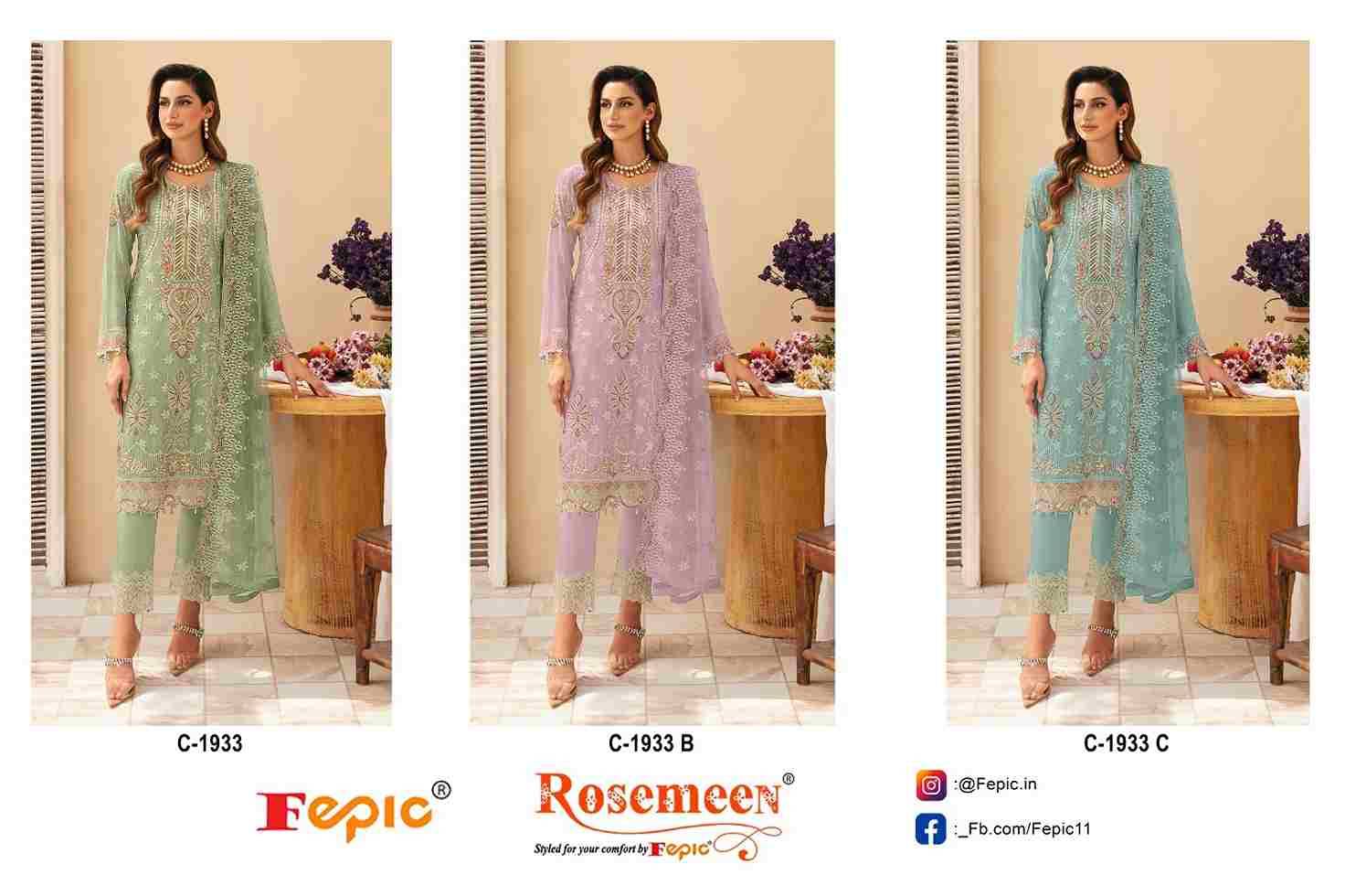 Fepic 1933 Colours By Fepic 1933-A To 1933-C Series Beautiful Pakistani Suits Colorful Stylish Fancy Casual Wear & Ethnic Wear Georgette Embroidered Dresses At Wholesale Price