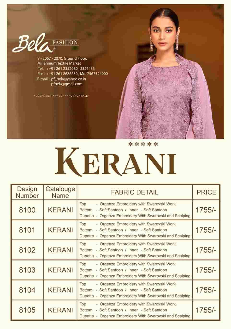 Kerani By Bela Fashion 8100 To 8105 Series Beautiful Festive Suits Stylish Fancy Colorful Casual Wear & Ethnic Wear Organza Dresses At Wholesale Price