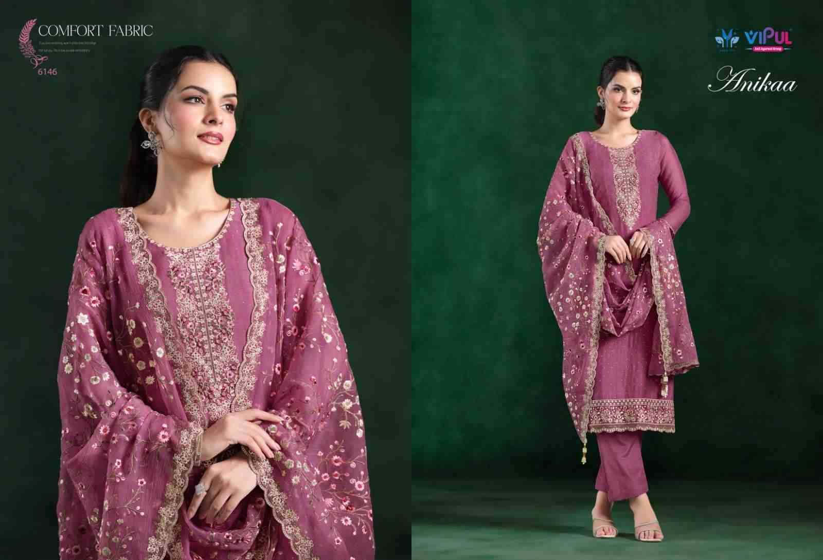 Anikaa By Vipul Fashion 6141 To 6146 Series Designer Festive Suits Beautiful Fancy Stylish Colorful Party Wear & Occasional Wear Crinkle Chiffon With Embroidery Dresses At Wholesale Price