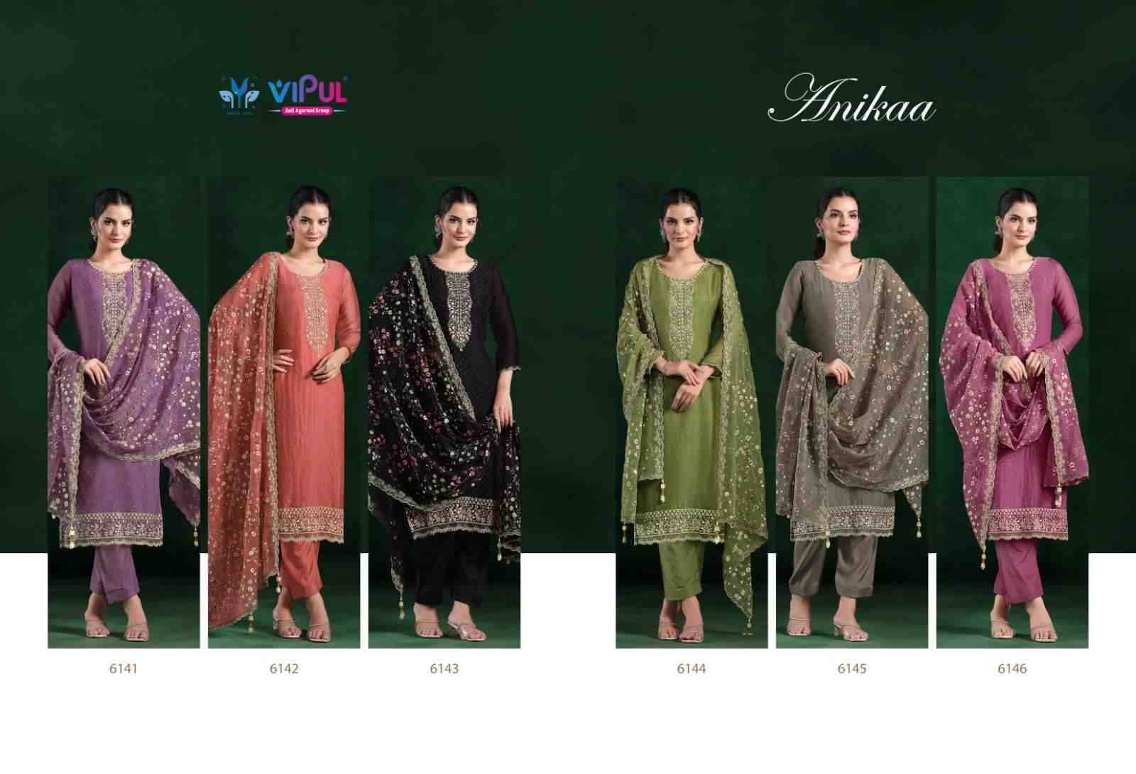 Anikaa By Vipul Fashion 6141 To 6146 Series Designer Festive Suits Beautiful Fancy Stylish Colorful Party Wear & Occasional Wear Crinkle Chiffon With Embroidery Dresses At Wholesale Price