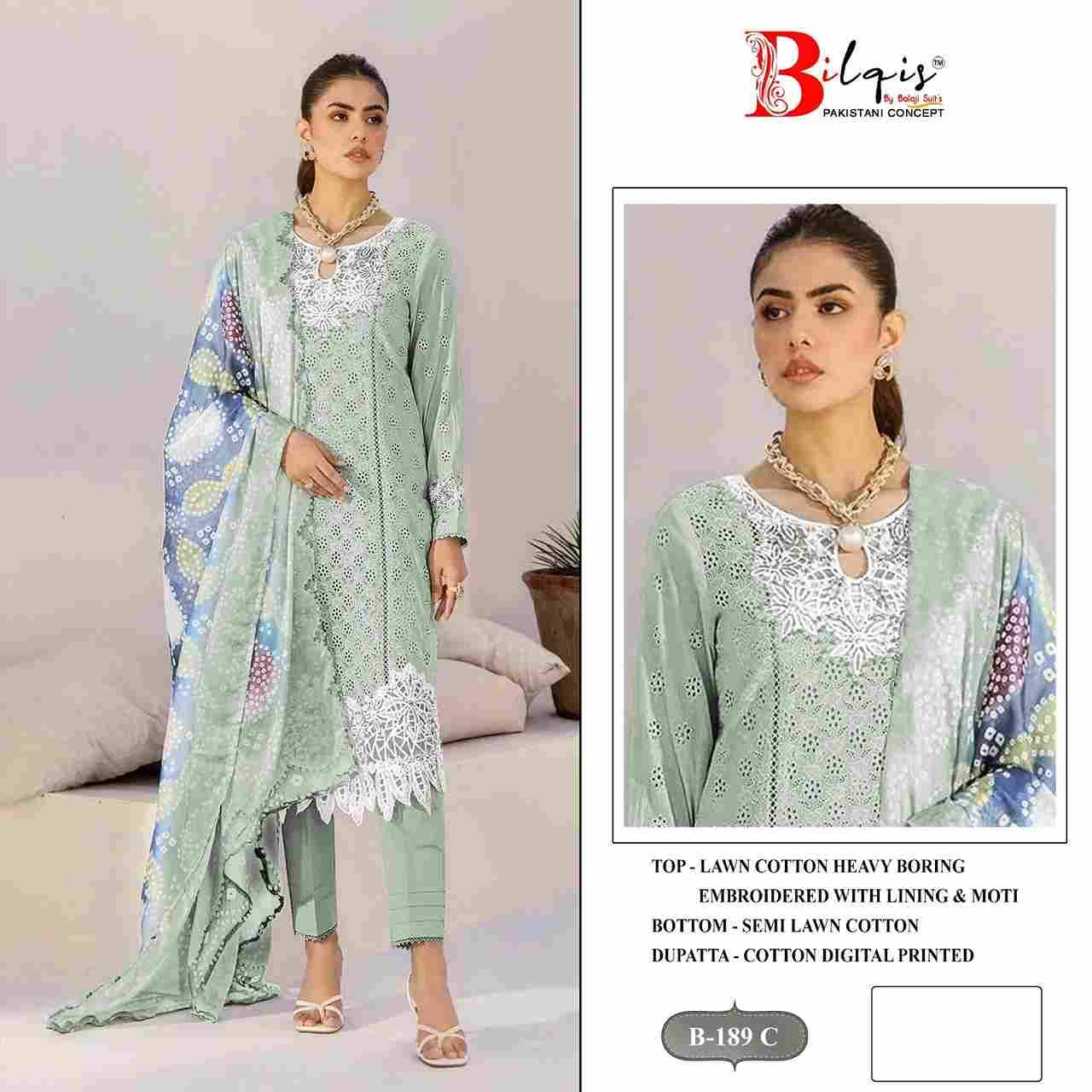 Bilqis 189 Colours By Bilqis 189-A To 189-D Series Beautiful Pakistani Suits Stylish Fancy Colorful Party Wear & Occasional Wear Cotton Lawn Embroidery Dresses At Wholesale Price