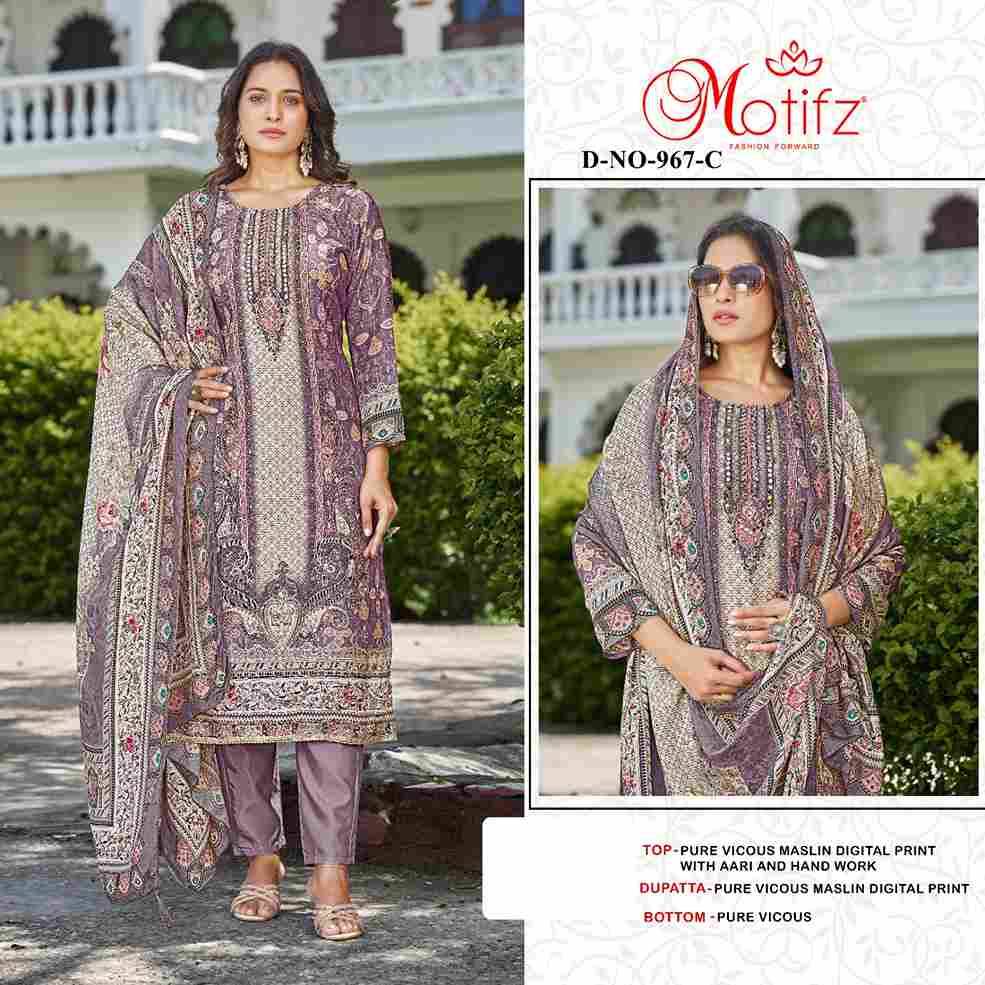 Motifz Hit Design 967 Colours By Motifz 967-A To 967-D Series Beautiful Pakistani Suits Colorful Stylish Fancy Casual Wear & Ethnic Wear Viscose Muslin Dresses At Wholesale Price