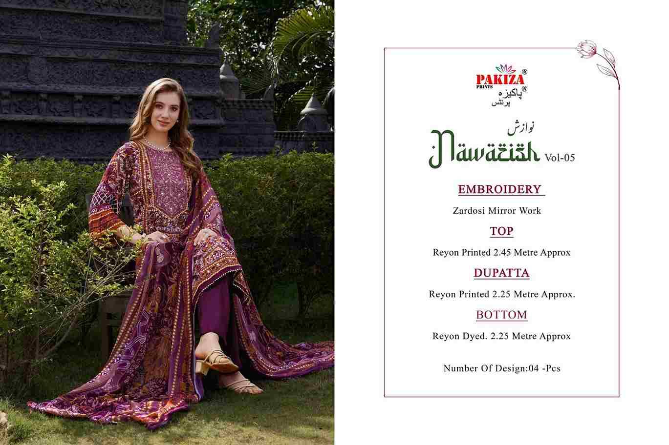 Nawazish Vol-05 By Pakiza Prints 5001 To 5004 Series Beautiful Festive Suits Stylish Fancy Colorful Party Wear & Occasional Wear Rayon Print Dresses At Wholesale Price