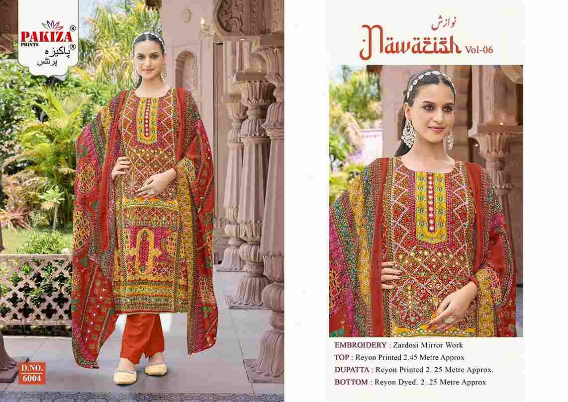 Nawazish Vol-06 By Pakiza Prints 6001 To 6004 Series Beautiful Festive Suits Stylish Fancy Colorful Party Wear & Occasional Wear Rayon Print Dresses At Wholesale Price