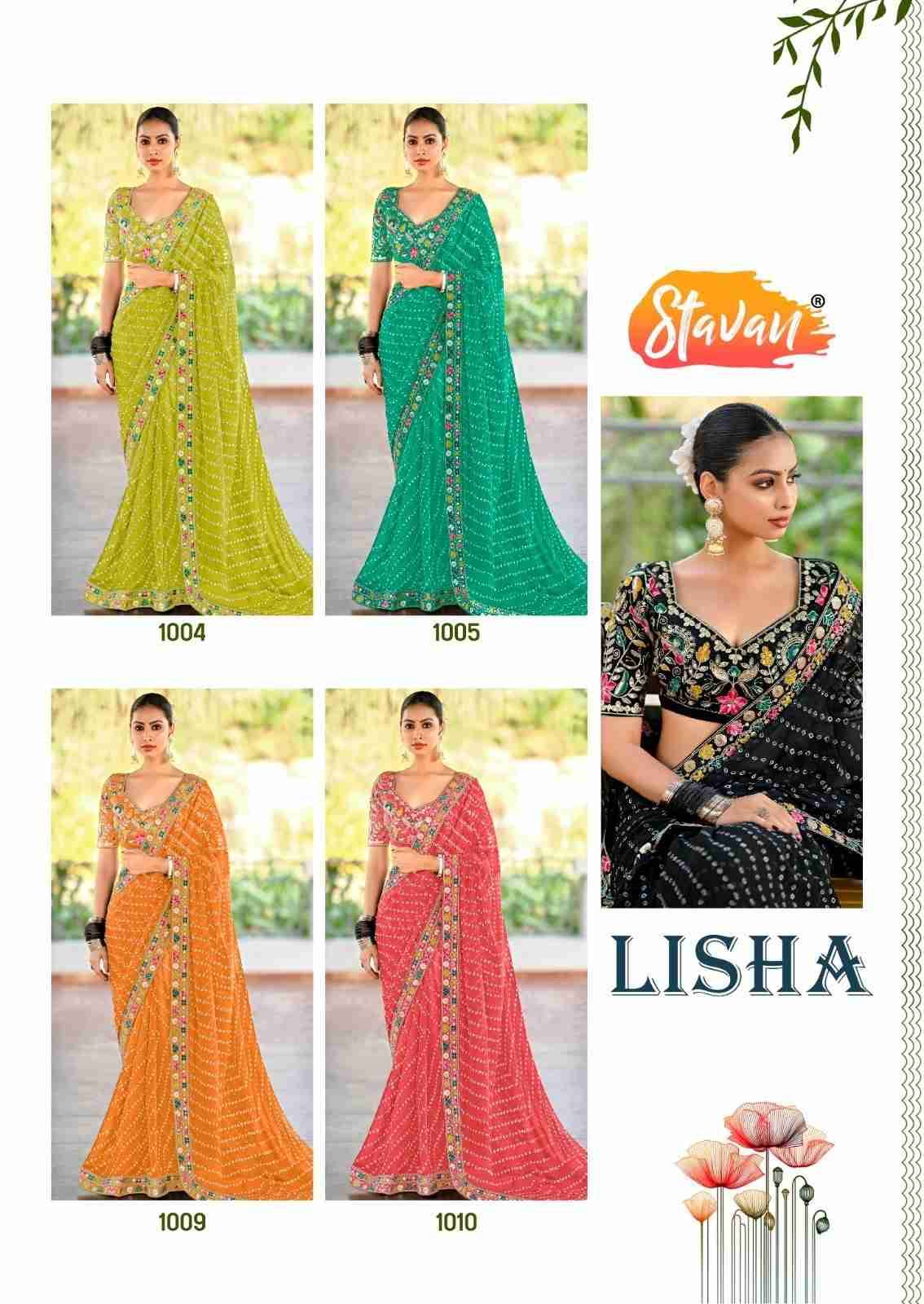 Lisha By Stavan 1001 To 1010 Series Indian Traditional Wear Collection Beautiful Stylish Fancy Colorful Party Wear & Occasional Wear Heavy Georgette Sarees At Wholesale Price