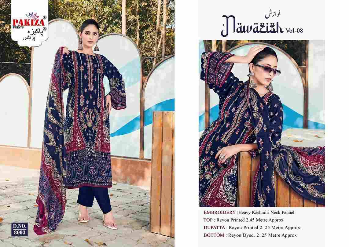 Nawazish Vol-08 By Pakiza Prints 8001 To 8004 Series Beautiful Festive Suits Stylish Fancy Colorful Party Wear & Occasional Wear Rayon Print Dresses At Wholesale Price