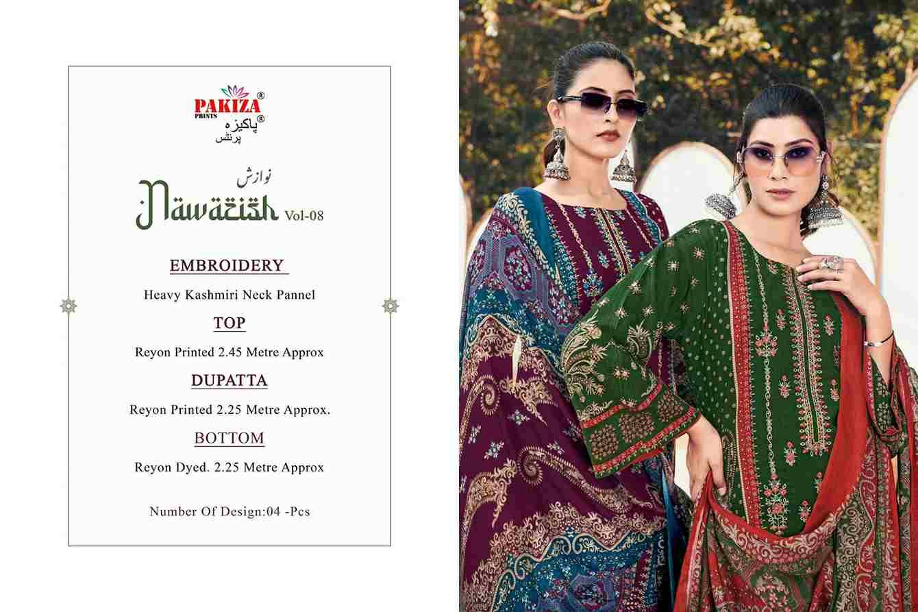 Nawazish Vol-08 By Pakiza Prints 8001 To 8004 Series Beautiful Festive Suits Stylish Fancy Colorful Party Wear & Occasional Wear Rayon Print Dresses At Wholesale Price