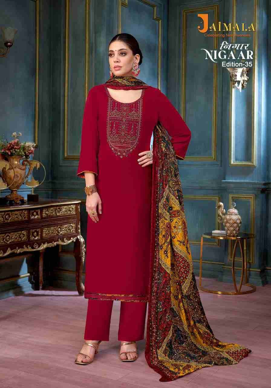Nigaar Vol-35 By Jaimala 1956-761-01 To 1956-761-08 Series Beautiful Festive Suits Colorful Stylish Fancy Casual Wear & Ethnic Wear Pure Rayon Slub With Work Dresses At Wholesale Price