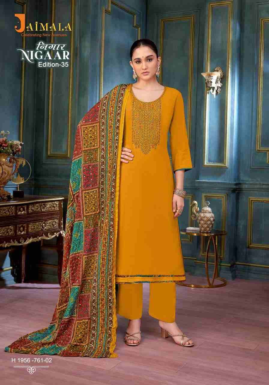 Nigaar Vol-35 By Jaimala 1956-761-01 To 1956-761-08 Series Beautiful Festive Suits Colorful Stylish Fancy Casual Wear & Ethnic Wear Pure Rayon Slub With Work Dresses At Wholesale Price