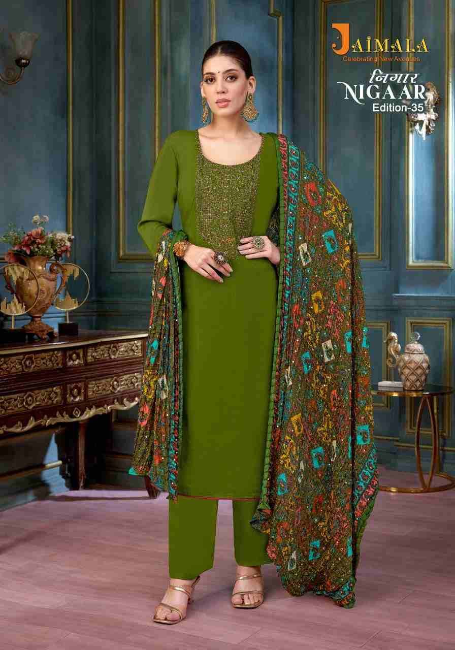 Nigaar Vol-35 By Jaimala 1956-761-01 To 1956-761-08 Series Beautiful Festive Suits Colorful Stylish Fancy Casual Wear & Ethnic Wear Pure Rayon Slub With Work Dresses At Wholesale Price