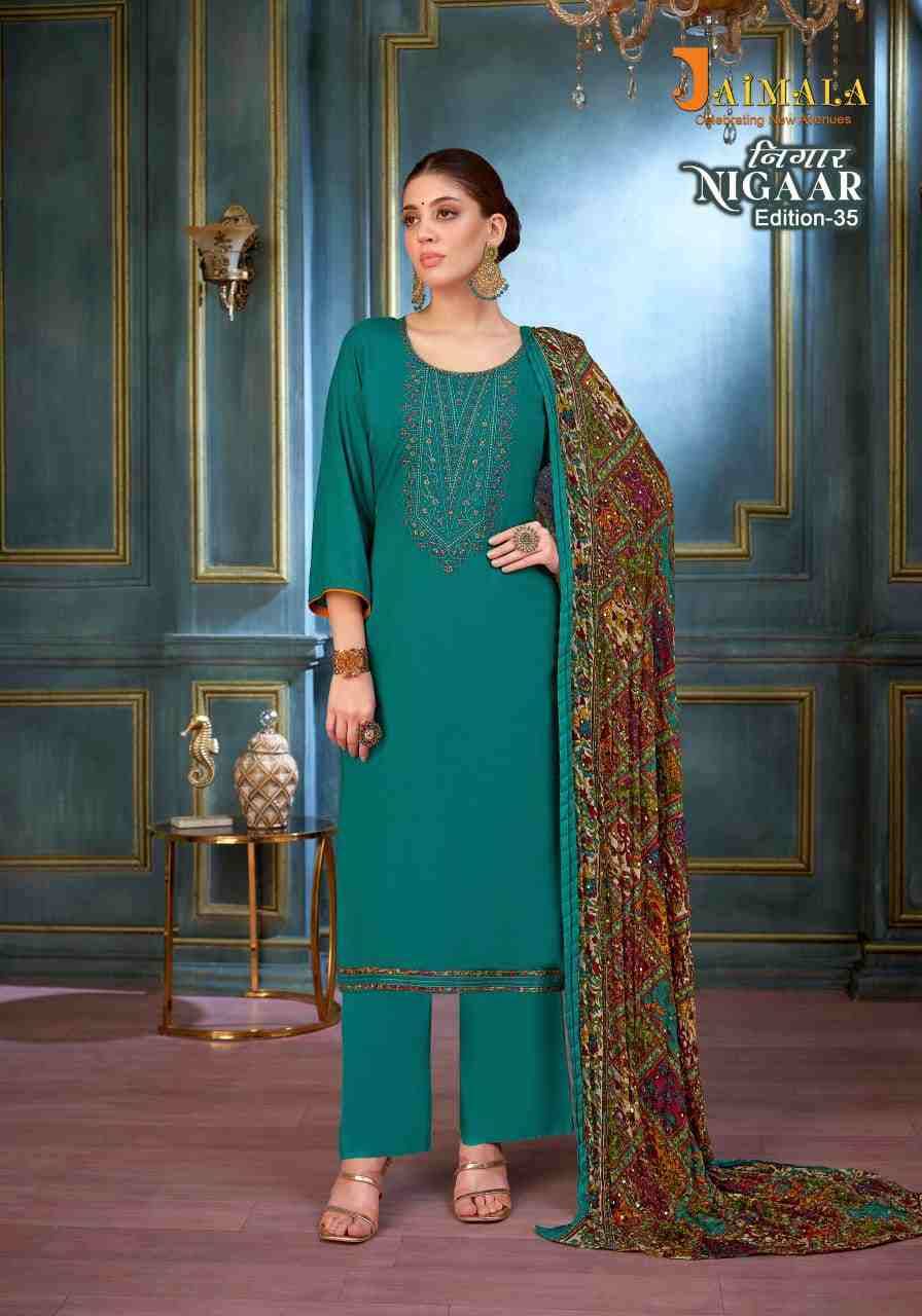 Nigaar Vol-35 By Jaimala 1956-761-01 To 1956-761-08 Series Beautiful Festive Suits Colorful Stylish Fancy Casual Wear & Ethnic Wear Pure Rayon Slub With Work Dresses At Wholesale Price