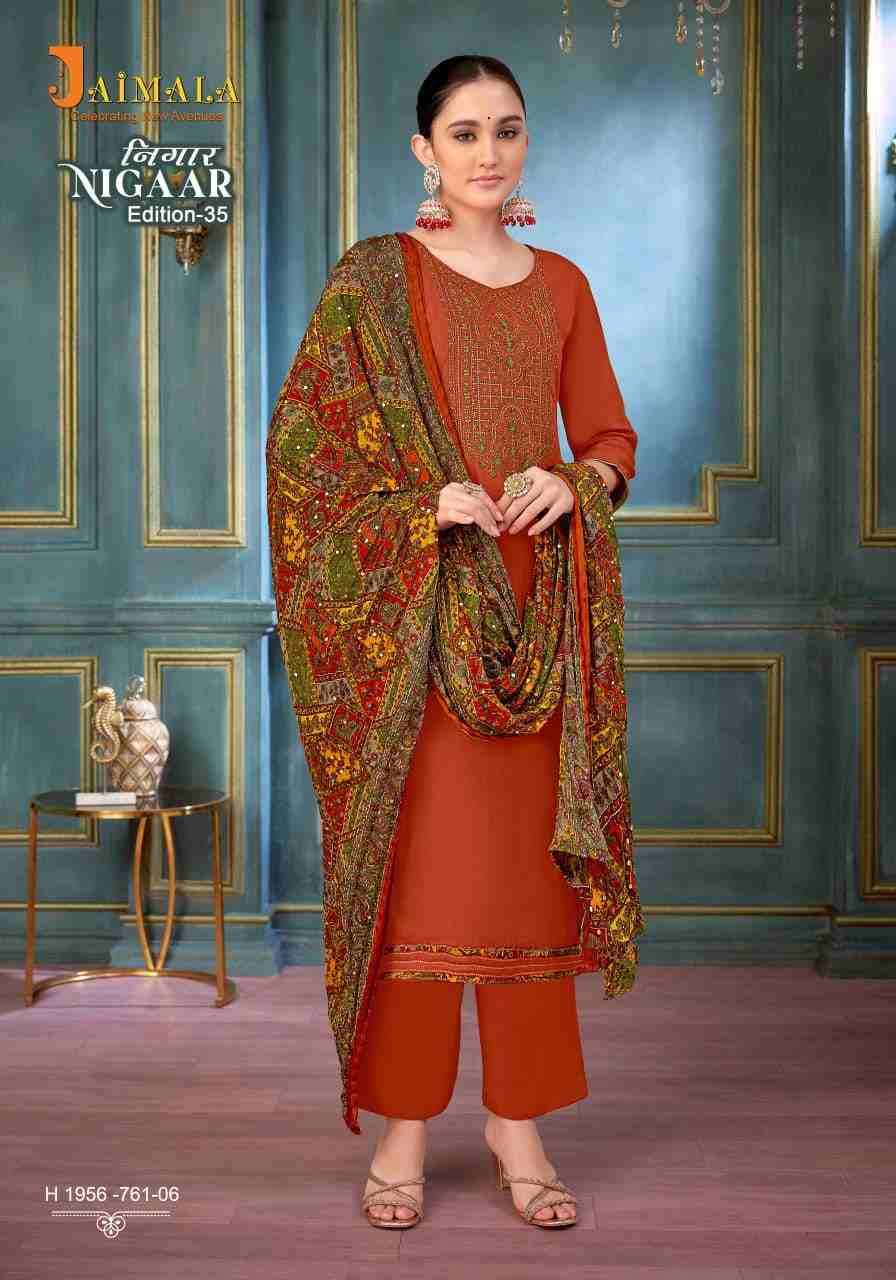 Nigaar Vol-35 By Jaimala 1956-761-01 To 1956-761-08 Series Beautiful Festive Suits Colorful Stylish Fancy Casual Wear & Ethnic Wear Pure Rayon Slub With Work Dresses At Wholesale Price
