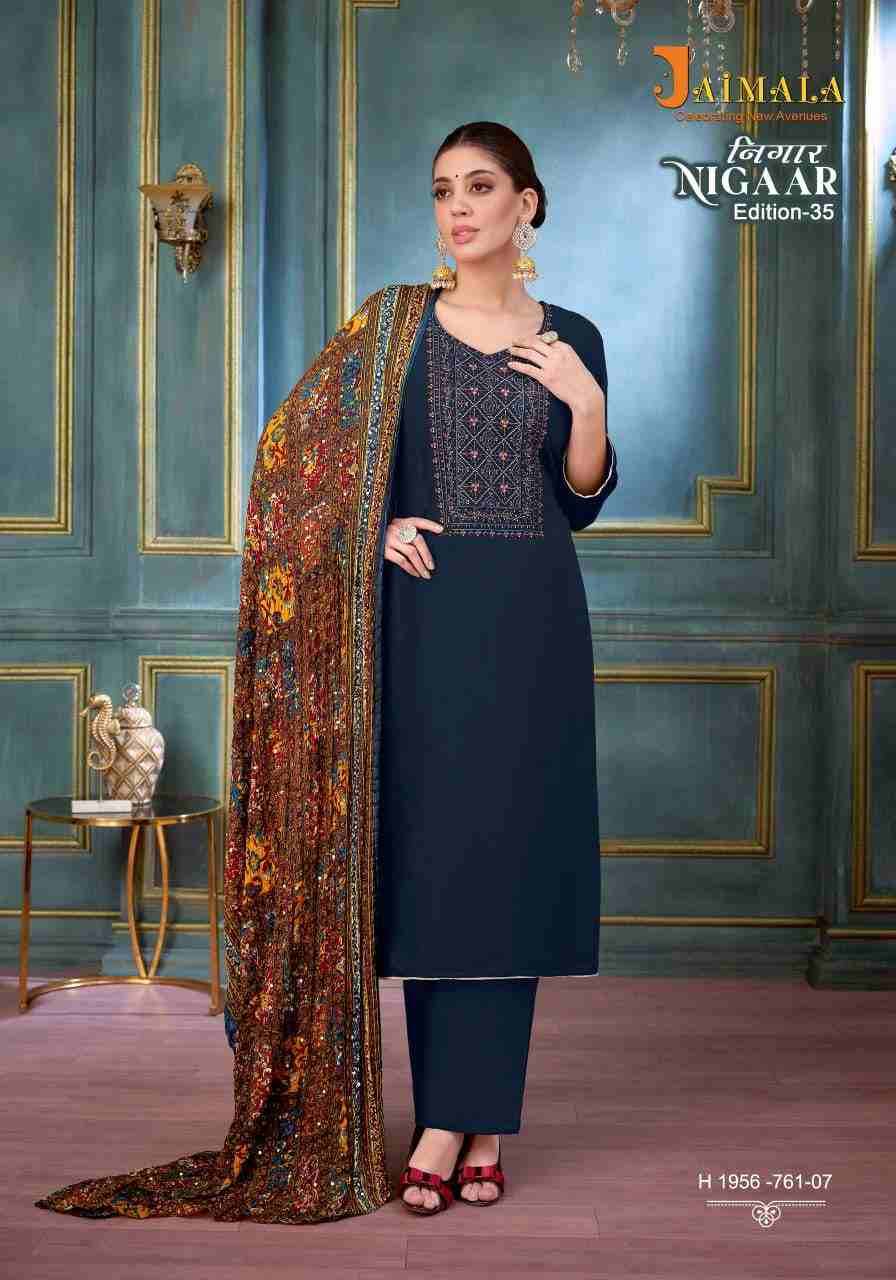 Nigaar Vol-35 By Jaimala 1956-761-01 To 1956-761-08 Series Beautiful Festive Suits Colorful Stylish Fancy Casual Wear & Ethnic Wear Pure Rayon Slub With Work Dresses At Wholesale Price