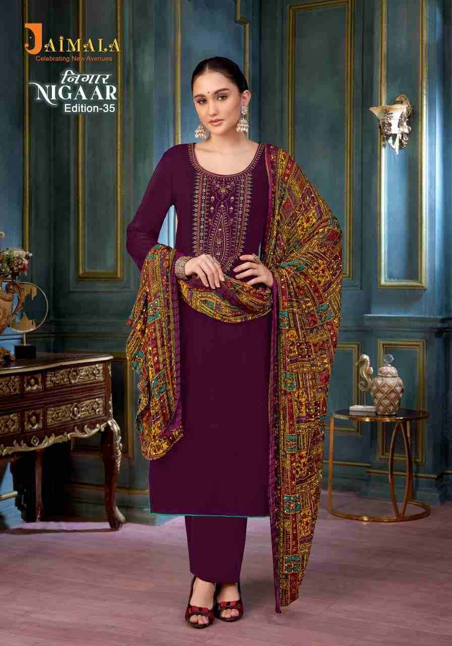 Nigaar Vol-35 By Jaimala 1956-761-01 To 1956-761-08 Series Beautiful Festive Suits Colorful Stylish Fancy Casual Wear & Ethnic Wear Pure Rayon Slub With Work Dresses At Wholesale Price