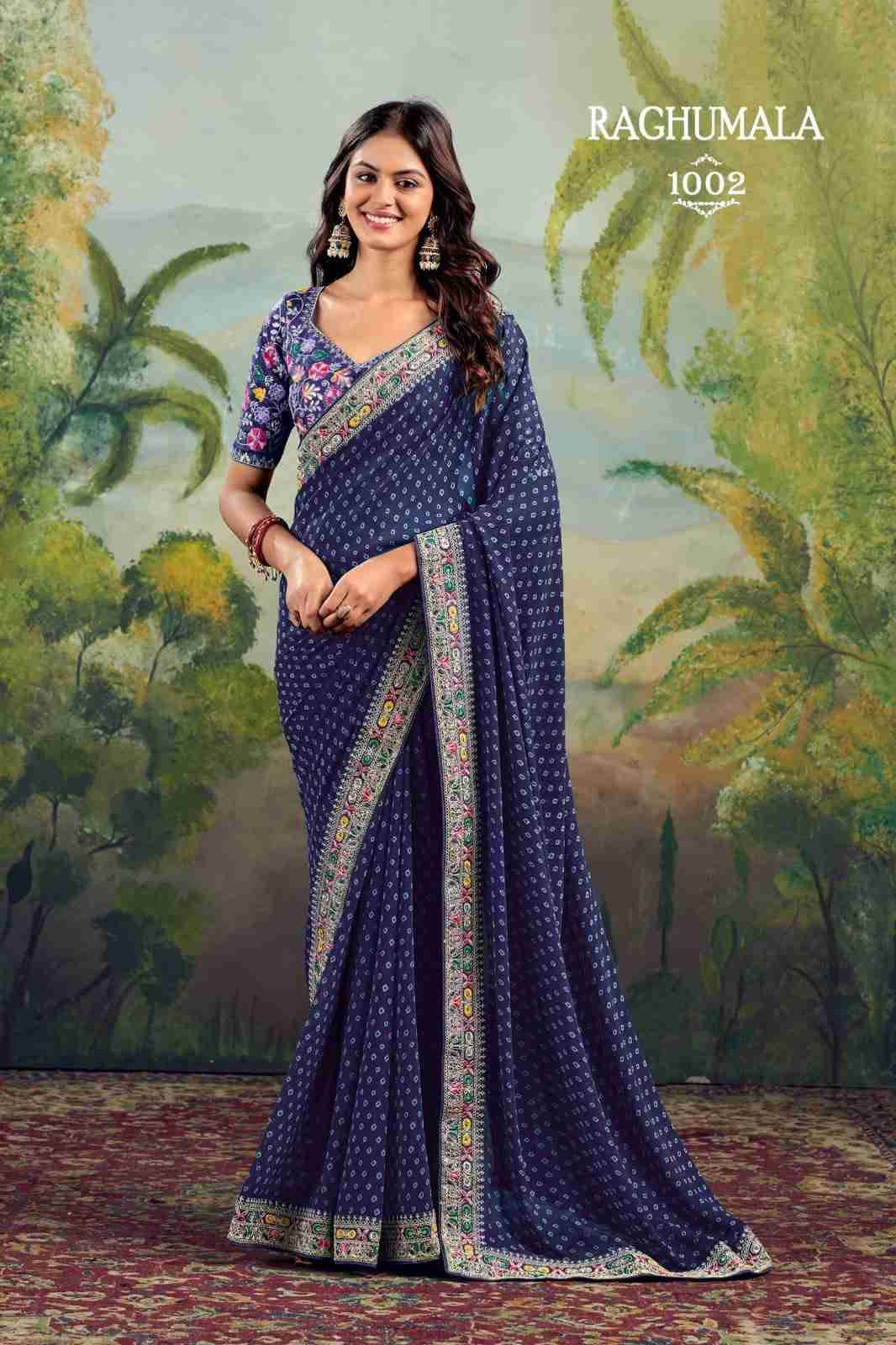 Raghumala By Stavan 1001 To 1010 Series Indian Traditional Wear Collection Beautiful Stylish Fancy Colorful Party Wear & Occasional Wear Heavy Georgette Sarees At Wholesale Price