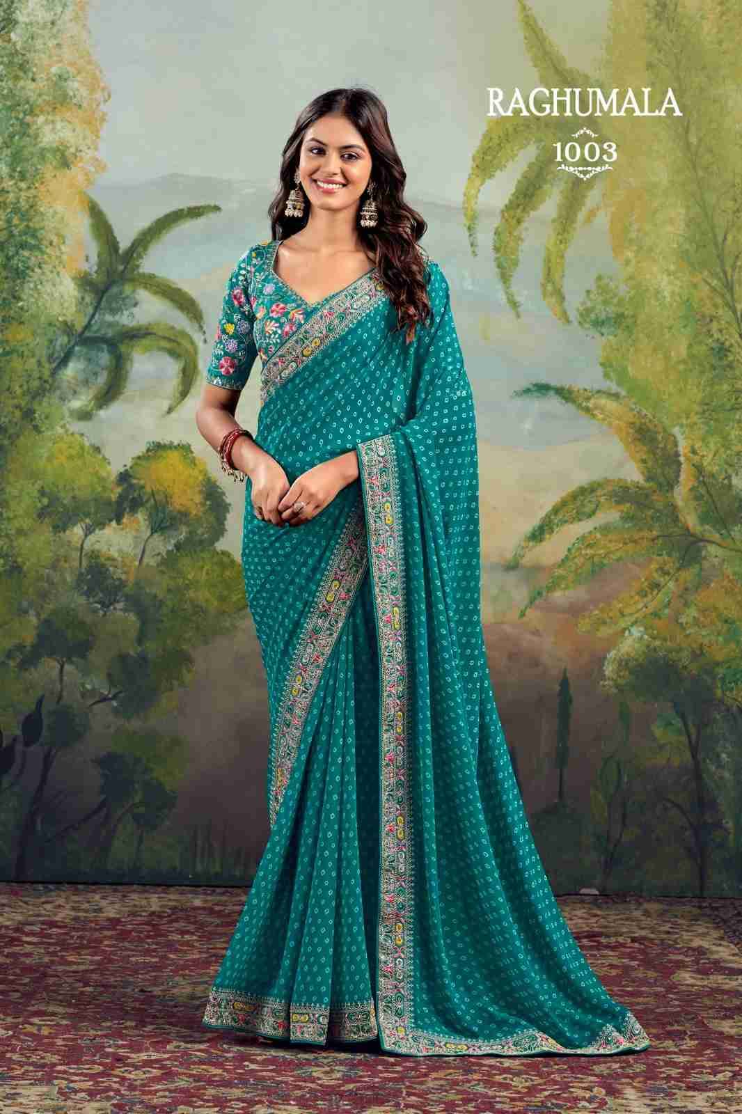Raghumala By Stavan 1001 To 1010 Series Indian Traditional Wear Collection Beautiful Stylish Fancy Colorful Party Wear & Occasional Wear Heavy Georgette Sarees At Wholesale Price