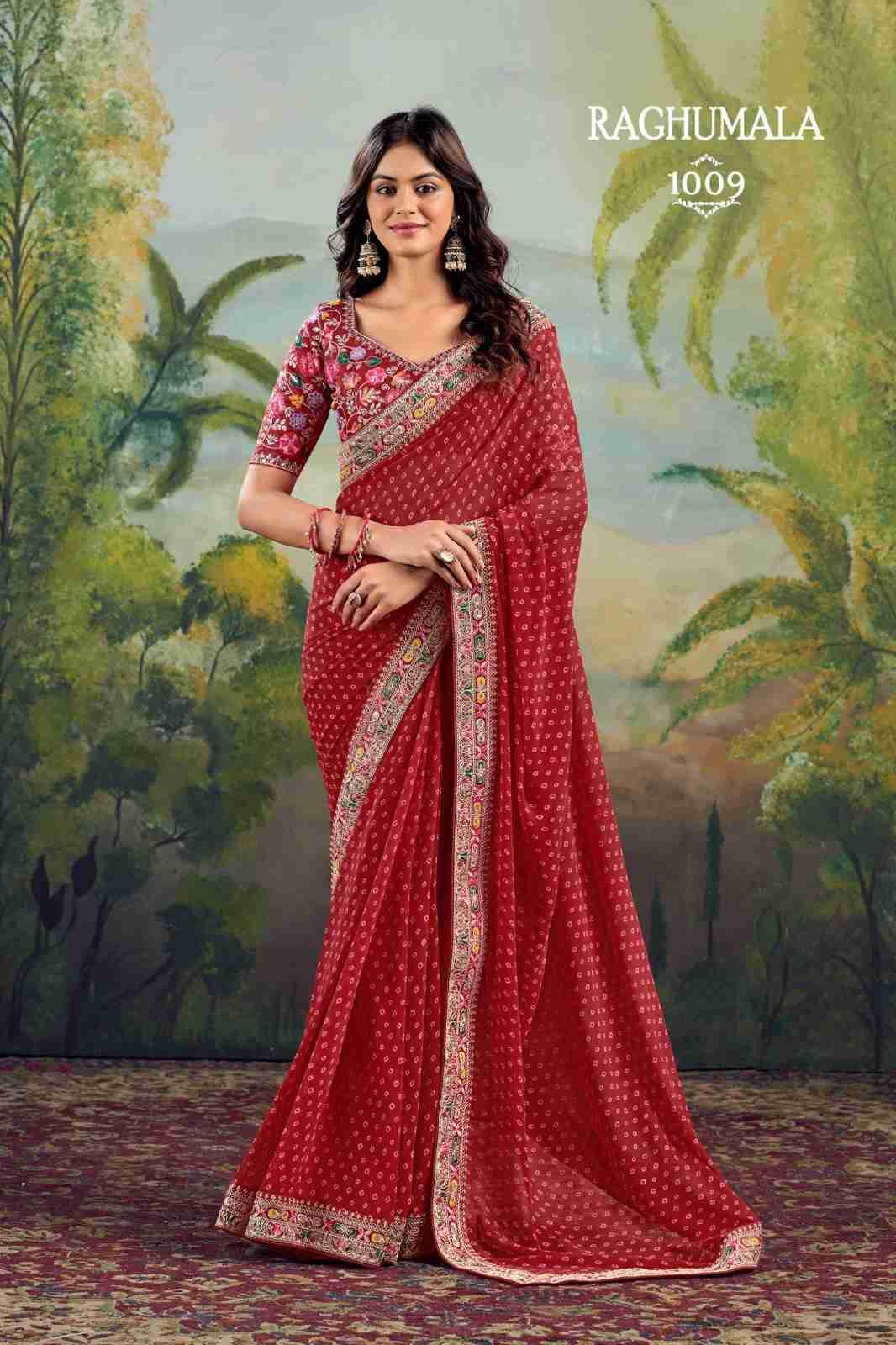Raghumala By Stavan 1001 To 1010 Series Indian Traditional Wear Collection Beautiful Stylish Fancy Colorful Party Wear & Occasional Wear Heavy Georgette Sarees At Wholesale Price