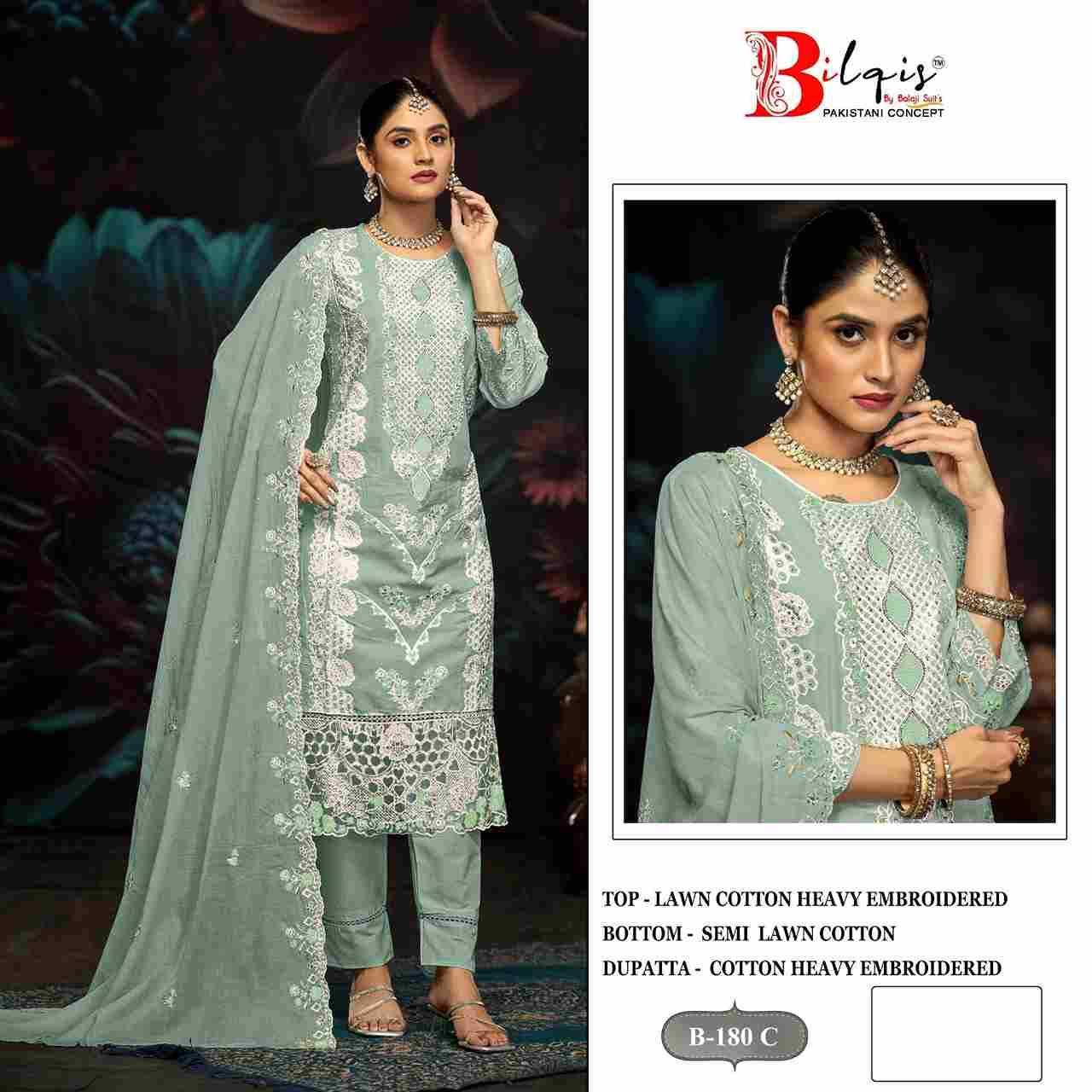 Bilqis 180 Colours By Bilqis 180-A To 180-D Series Beautiful Pakistani Suits Stylish Fancy Colorful Party Wear & Occasional Wear Cotton Lawn Embroidery Dresses At Wholesale Price