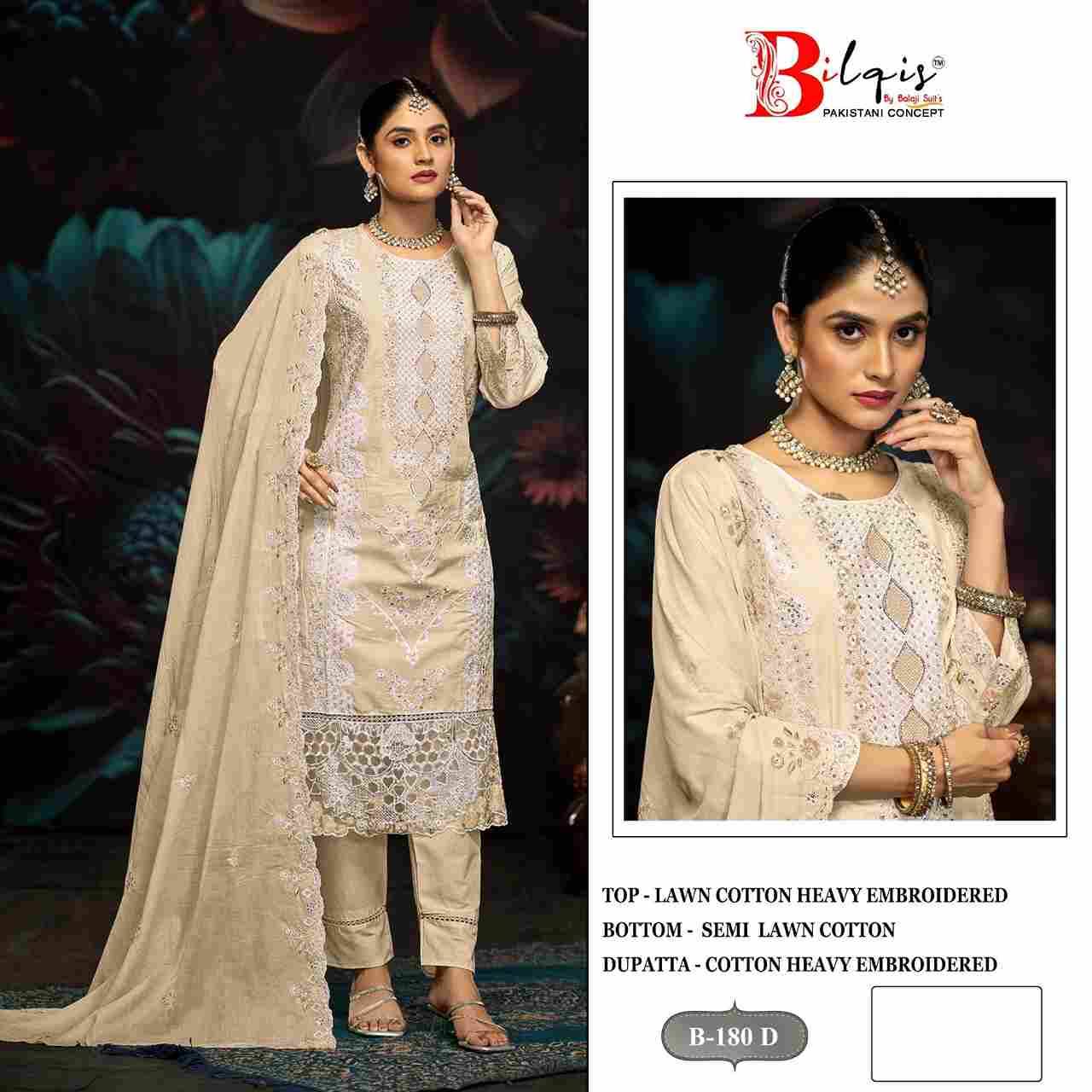 Bilqis 180 Colours By Bilqis 180-A To 180-D Series Beautiful Pakistani Suits Stylish Fancy Colorful Party Wear & Occasional Wear Cotton Lawn Embroidery Dresses At Wholesale Price