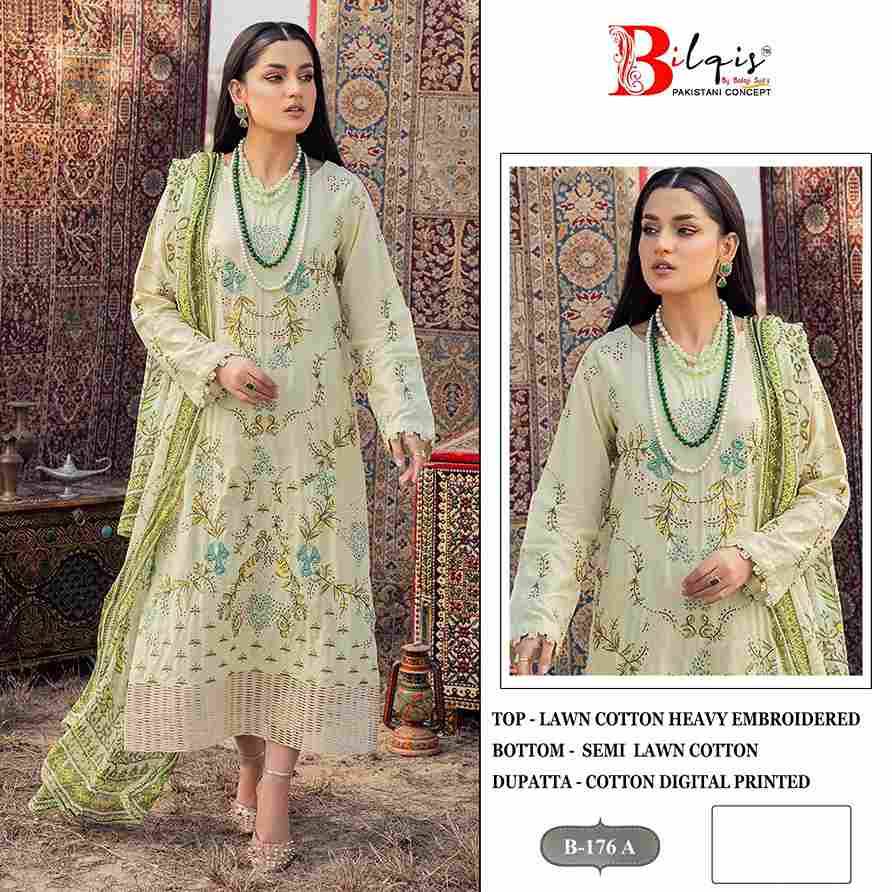 Bilqis 176 Colours By Bilqis 176-A To 176-D Series Beautiful Pakistani Suits Stylish Fancy Colorful Party Wear & Occasional Wear Cotton Lawn Embroidery Dresses At Wholesale Price