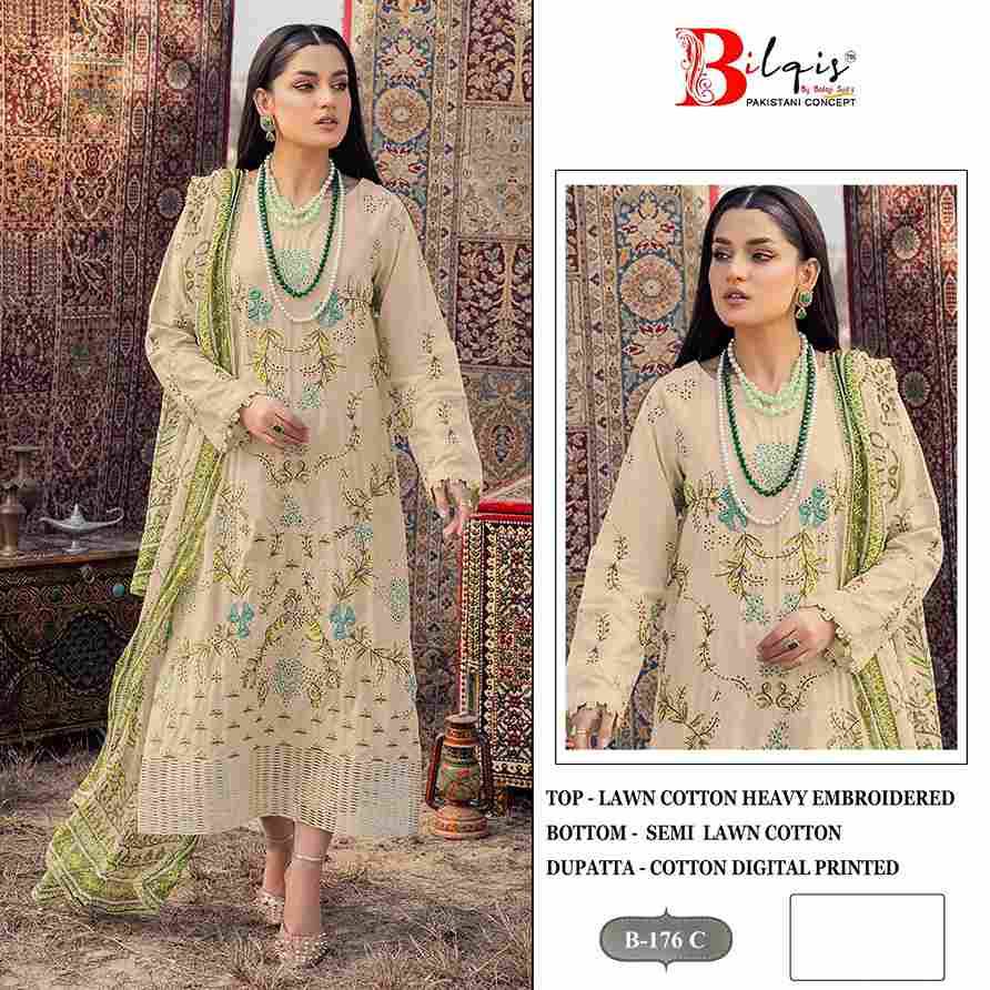 Bilqis 176 Colours By Bilqis 176-A To 176-D Series Beautiful Pakistani Suits Stylish Fancy Colorful Party Wear & Occasional Wear Cotton Lawn Embroidery Dresses At Wholesale Price