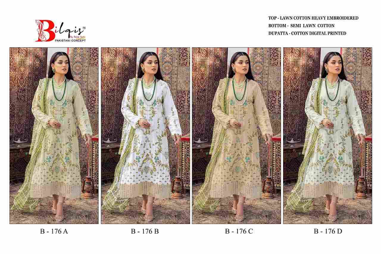 Bilqis 176 Colours By Bilqis 176-A To 176-D Series Beautiful Pakistani Suits Stylish Fancy Colorful Party Wear & Occasional Wear Cotton Lawn Embroidery Dresses At Wholesale Price