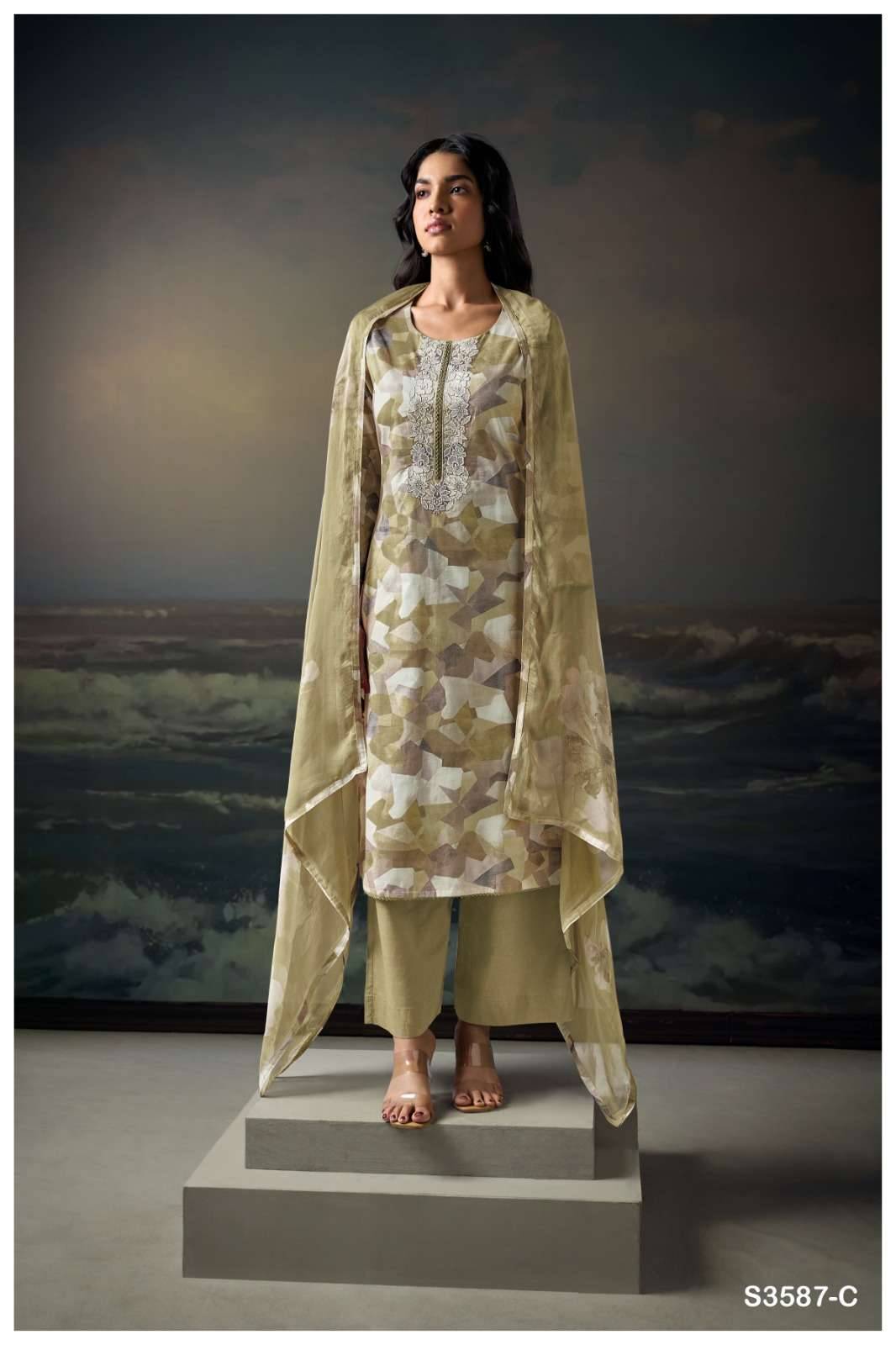Aarvika-3587 By Ganga Fashion 3587-A To 3587-D Series Beautiful Festive Suits Colorful Stylish Fancy Casual Wear & Ethnic Wear Cotton Dresses At Wholesale Price