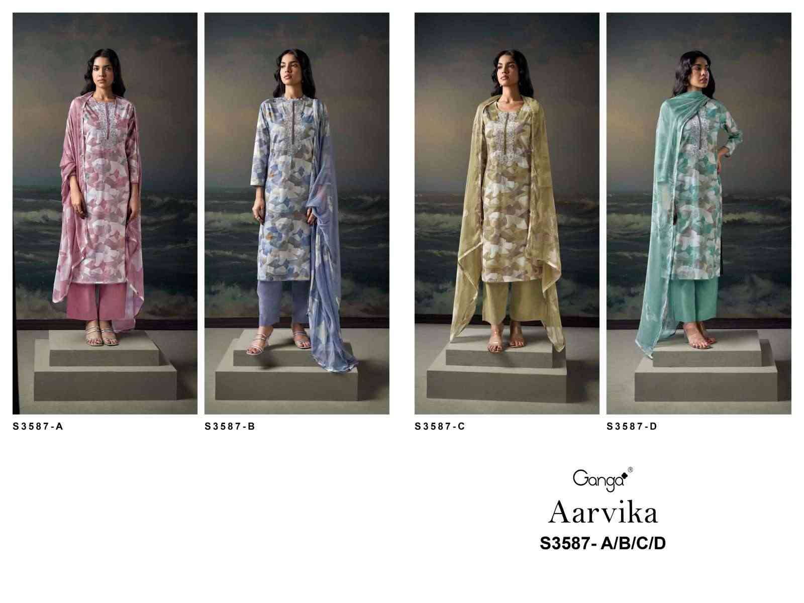 Aarvika-3587 By Ganga Fashion 3587-A To 3587-D Series Beautiful Festive Suits Colorful Stylish Fancy Casual Wear & Ethnic Wear Cotton Dresses At Wholesale Price