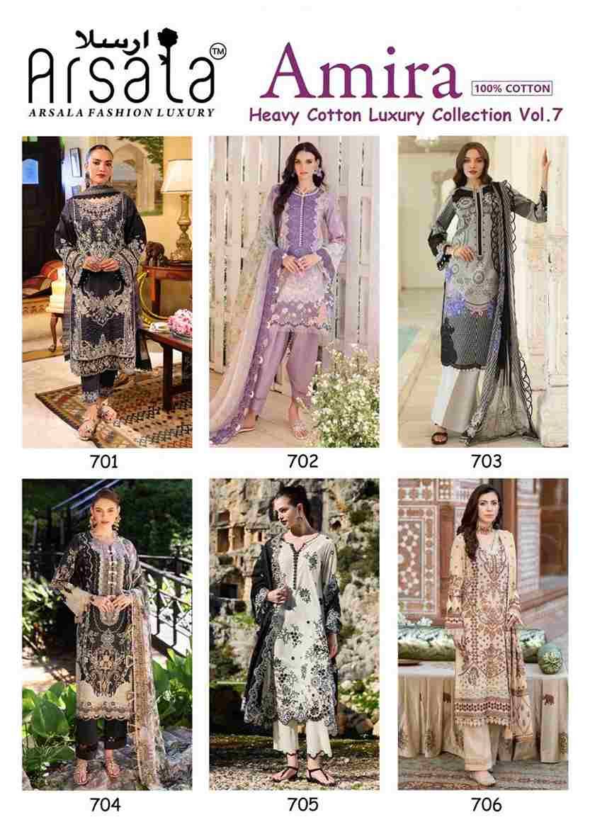 Amira Vol-7 By Arsala 701 To 706 Series Beautiful Festive Suits Stylish Fancy Colorful Casual Wear & Ethnic Wear Pure Lawn Cotton Print Dresses At Wholesale Price