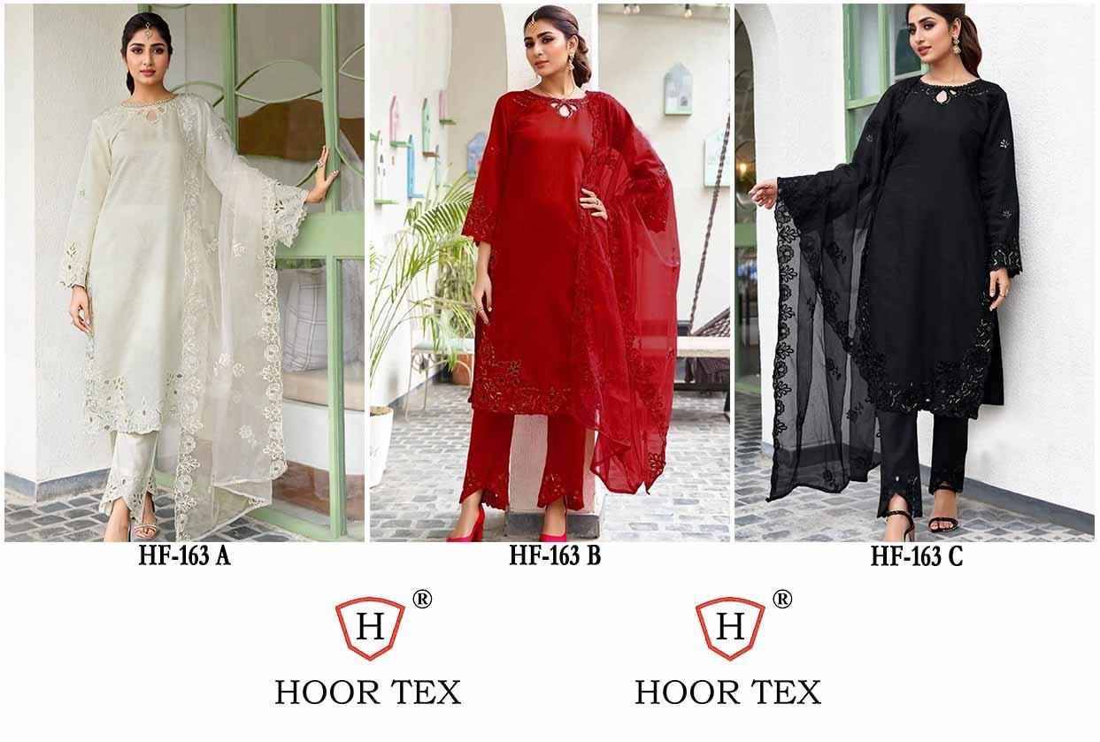 Hoor Tex Hit Design HF-163 Colours By Hoor Tex HF-163-A To HF-163-C Series Designer Festive Pakistani Suits Collection Beautiful Stylish Fancy Colorful Party Wear & Occasional Wear Heavy Viscose Embroidered Dresses At Wholesale Price