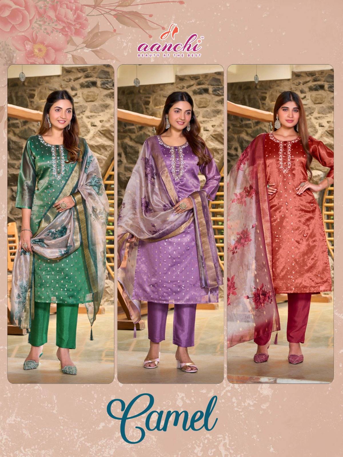 Camel By Aanchi 101 To 103 Series Beautiful Festive Suits Colorful Stylish Fancy Casual Wear & Ethnic Wear Pure Jacquard Dresses At Wholesale Price