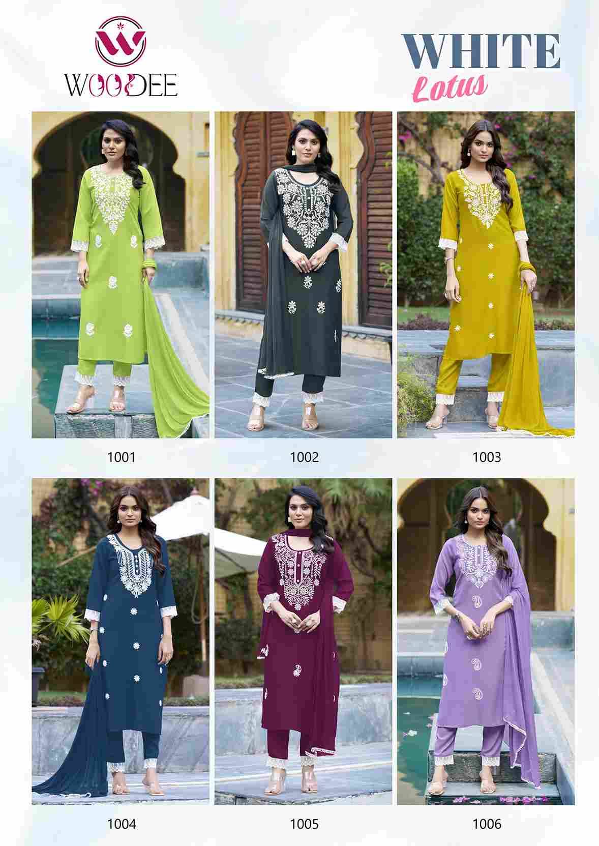 White Lotus By Woodee 1001 To 1006 Series Beautiful Festive Suits Colorful Stylish Fancy Casual Wear & Ethnic Wear Rayon Slub Dresses At Wholesale Price