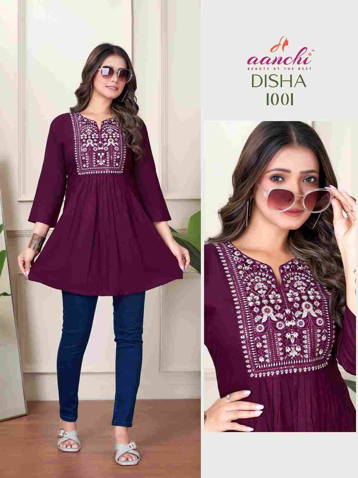 Disha By Aanchi 1001 To 1006 Series Designer Stylish Fancy Colorful Beautiful Party Wear & Ethnic Wear Collection Heavy Rayon Embroidery Tops At Wholesale Price