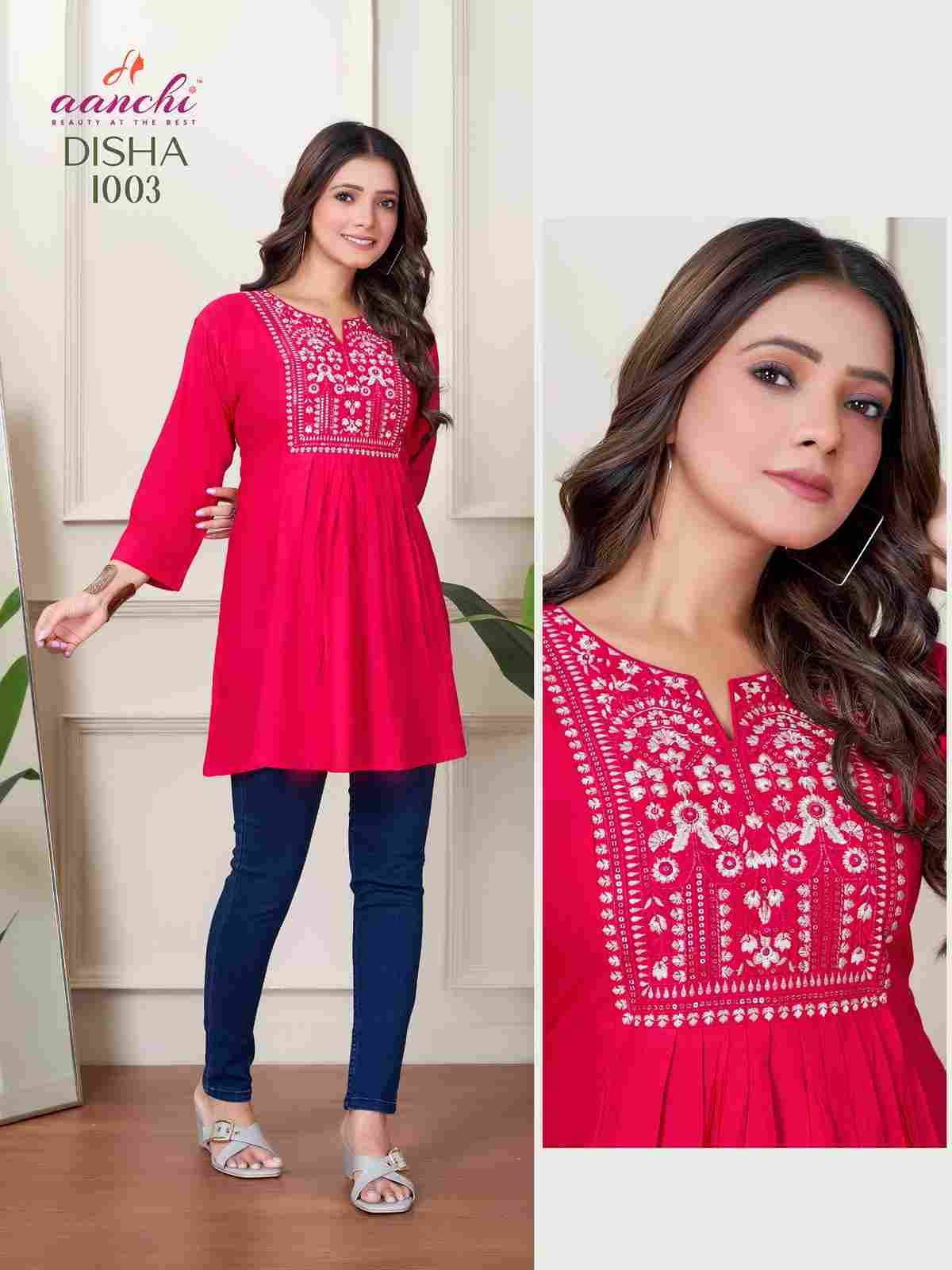 Disha By Aanchi 1001 To 1006 Series Designer Stylish Fancy Colorful Beautiful Party Wear & Ethnic Wear Collection Heavy Rayon Embroidery Tops At Wholesale Price