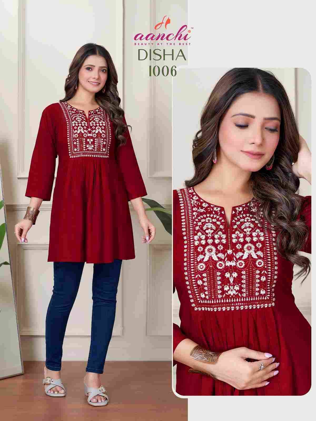 Disha By Aanchi 1001 To 1006 Series Designer Stylish Fancy Colorful Beautiful Party Wear & Ethnic Wear Collection Heavy Rayon Embroidery Tops At Wholesale Price