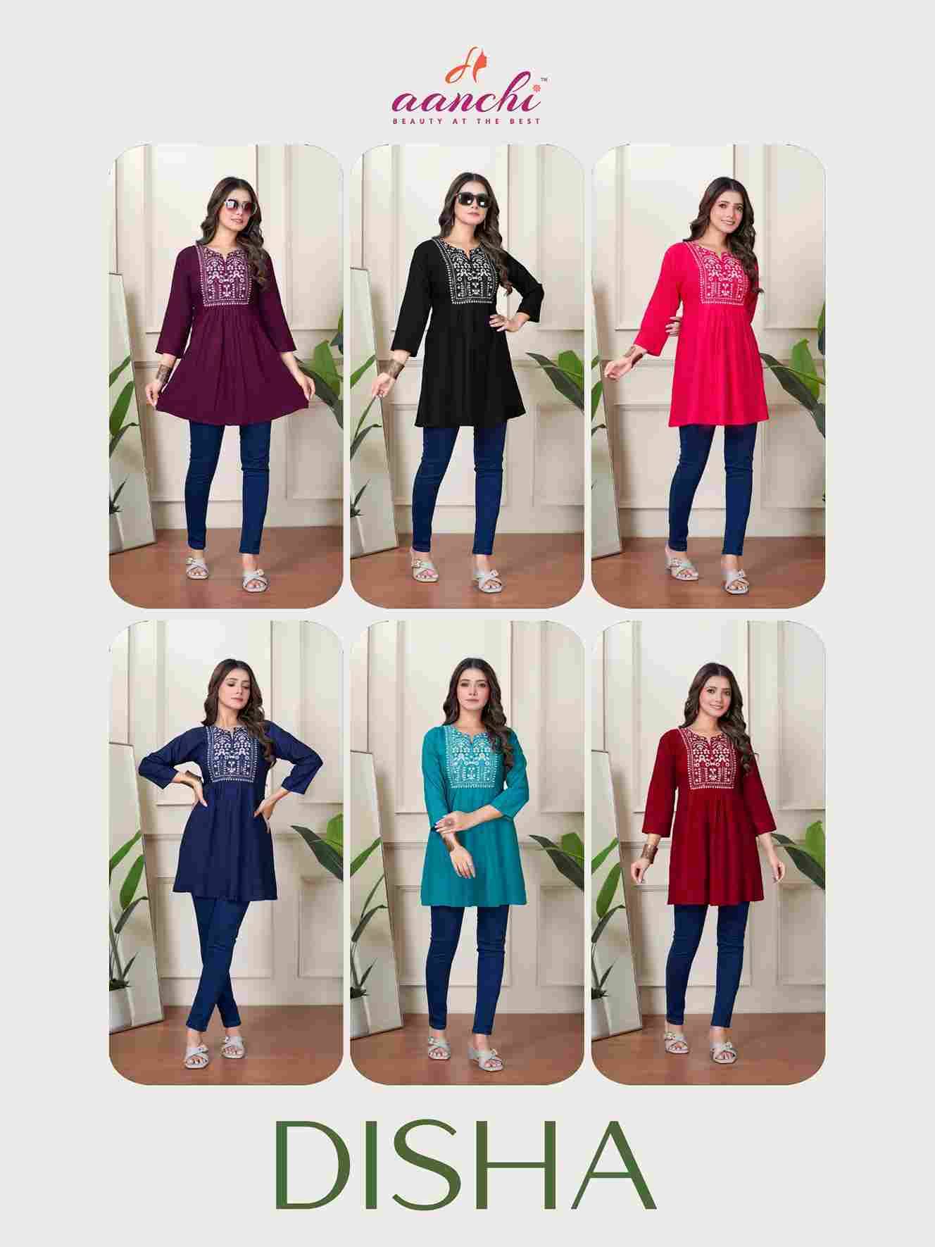 Disha By Aanchi 1001 To 1006 Series Designer Stylish Fancy Colorful Beautiful Party Wear & Ethnic Wear Collection Heavy Rayon Embroidery Tops At Wholesale Price