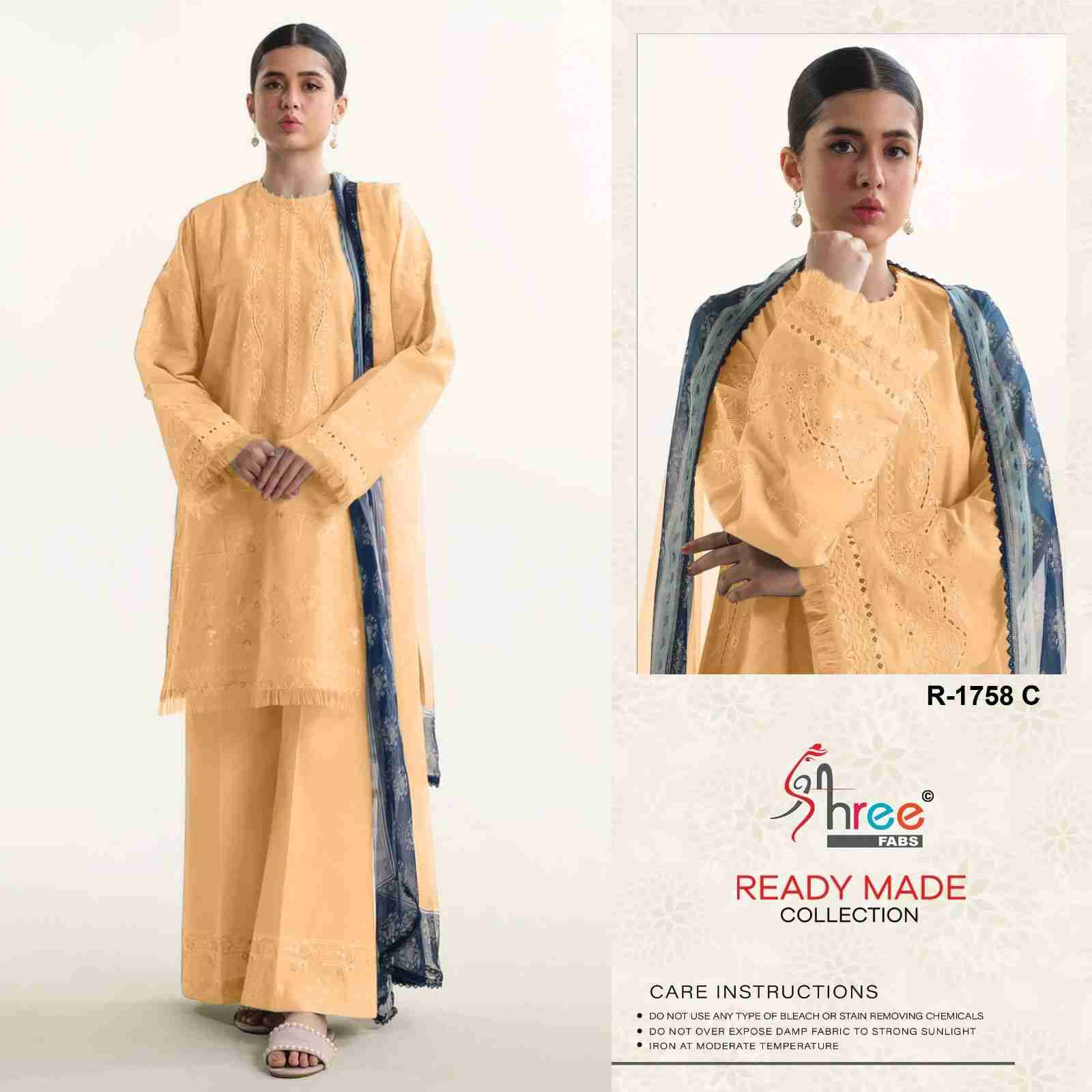 Shree Fabs Hit Design R-1758 Colours By Shree Fabs R-1758-A To R-1758-D Series Beautiful Stylish Suits Fancy Colorful Casual Wear & Ethnic Wear & Ready To Wear Cambric Cotton Dresses At Wholesale Price