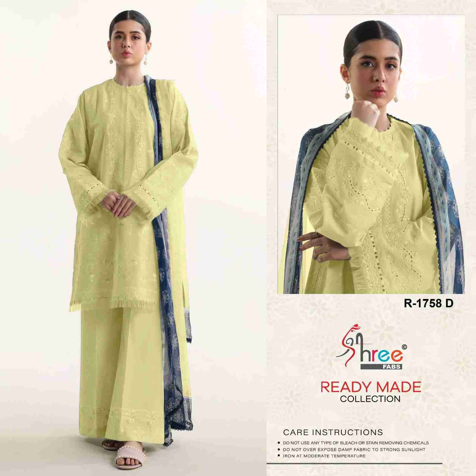Shree Fabs Hit Design R-1758 Colours By Shree Fabs R-1758-A To R-1758-D Series Beautiful Stylish Suits Fancy Colorful Casual Wear & Ethnic Wear & Ready To Wear Cambric Cotton Dresses At Wholesale Price